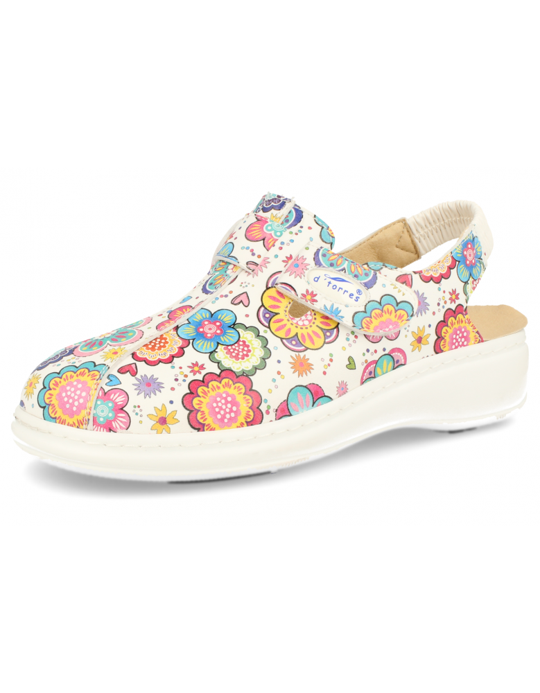 ZUECOS SANITARIOS DE MUJER CON TIRA, MUY CÓMODOS, MASTER PLUS FLORES DOBLE PLANTILLA