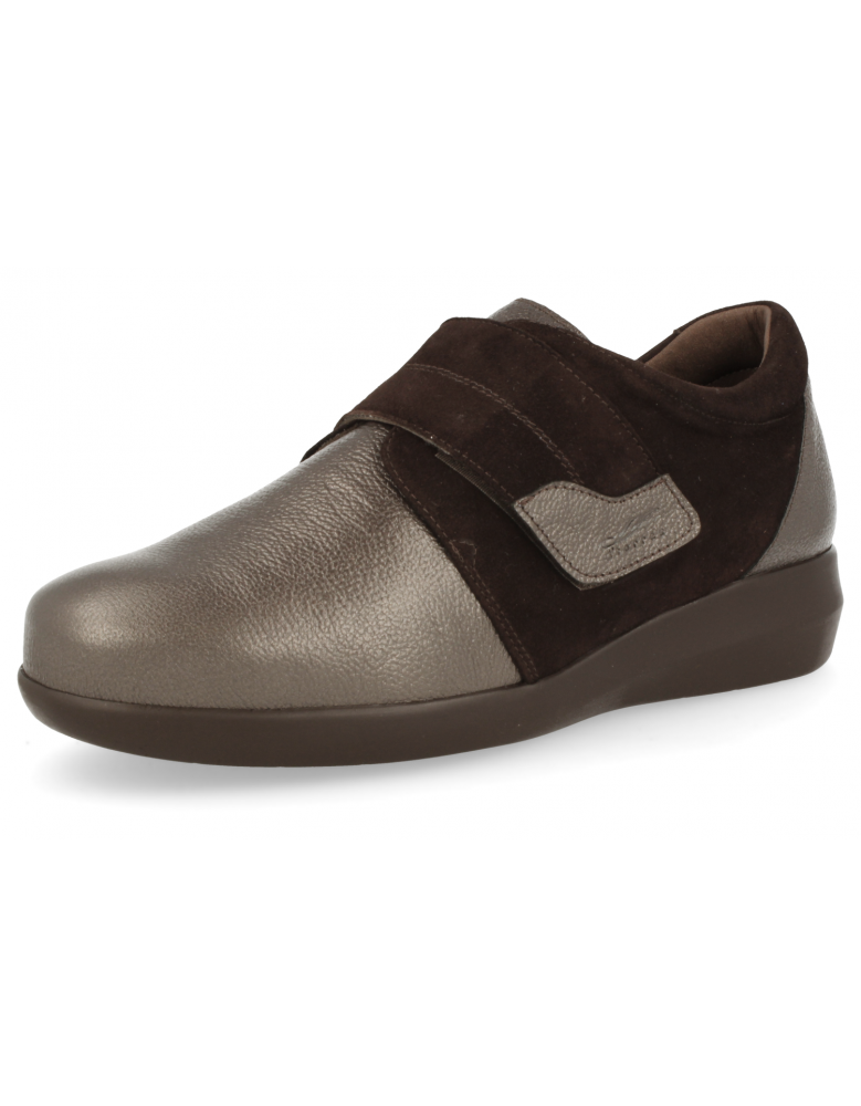 ZAPATO SEÑORA PIES ANCHOS, LINA VELCRO MARRÓN