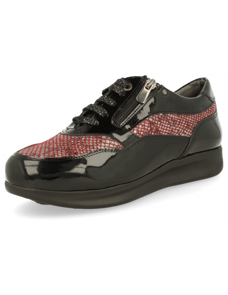 SNEAKER FOR WOMEN WITH DELICATE FEET , BIBIANA 21 BURGUNDY-SILVER  - Extra width.
