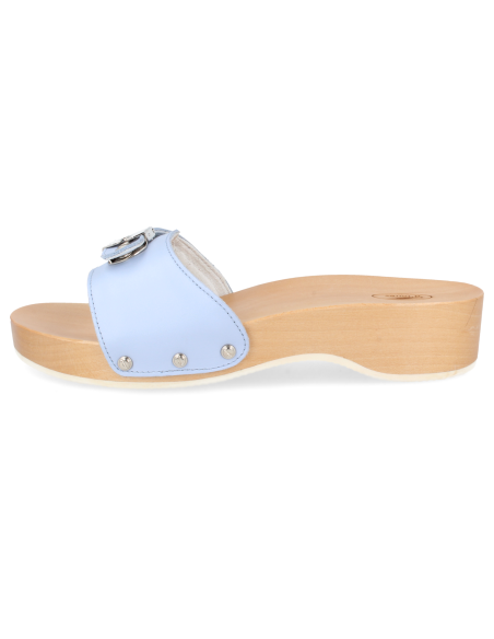 SANDALIA CÓMODA TACÓN MADERA, WOODEN CELESTE