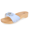 SANDALIA CÓMODA TACÓN MADERA, WOODEN CELESTE