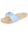 SANDALIA CÓMODA PLANA MADERA, WOODEN CELESTE
