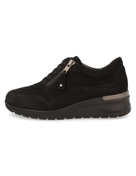 ZAPATO CÓMODO DE SEÑORA PARA PIES DELICADOS, D'TORRES TOSCANA NEGRO SERRAJE, HORMA ANCHA PARA PIES DELICADOS.