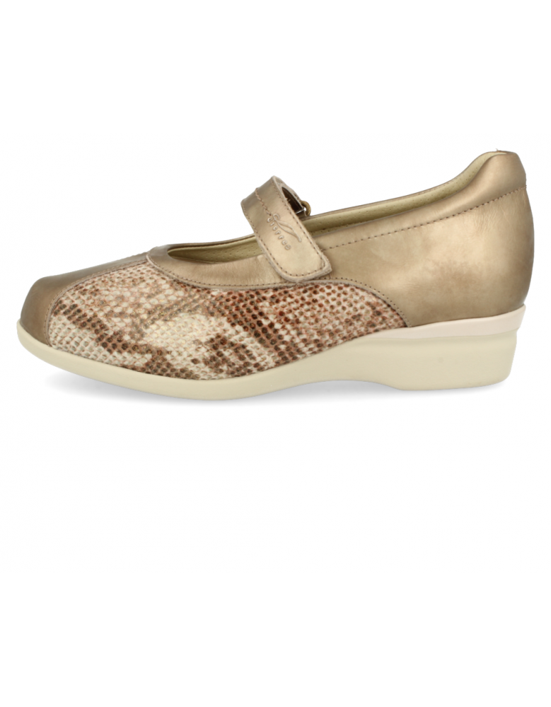 ZAPATOS ANCHO PARA PIES DELICADOS Y JUANETES, LIEJA 06 ORO BEIGE
