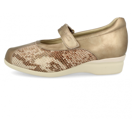ZAPATOS ANCHO PARA PIES DELICADOS Y JUANETES, LIEJA 06 ORO BEIGE
